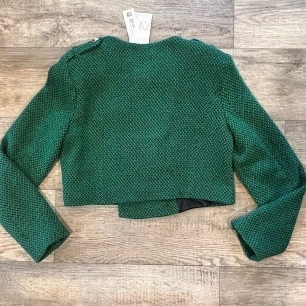 Zara Emerald Green Cropped Military Jacket Gold Button NWT - Picture 16 of 16